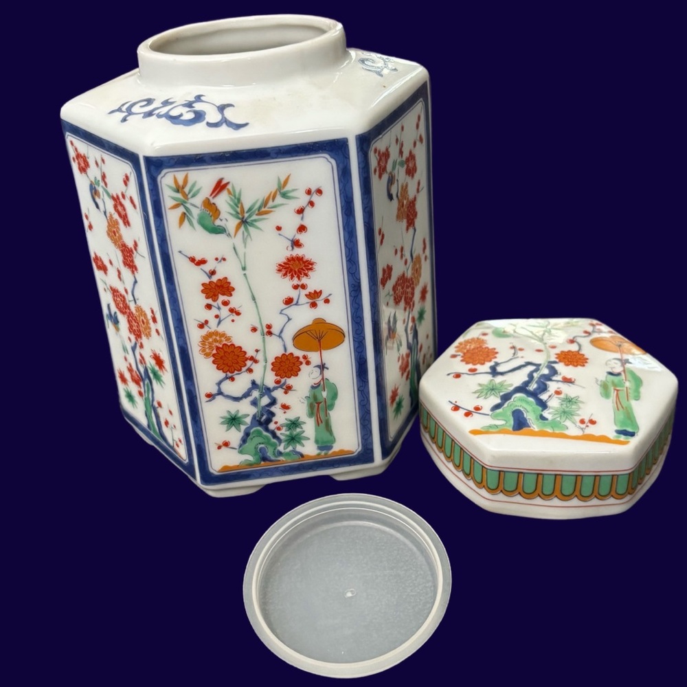 VINTAGE Hexagonal Toscany Collection “Asian Spring Floral” Japanese Tea Caddy